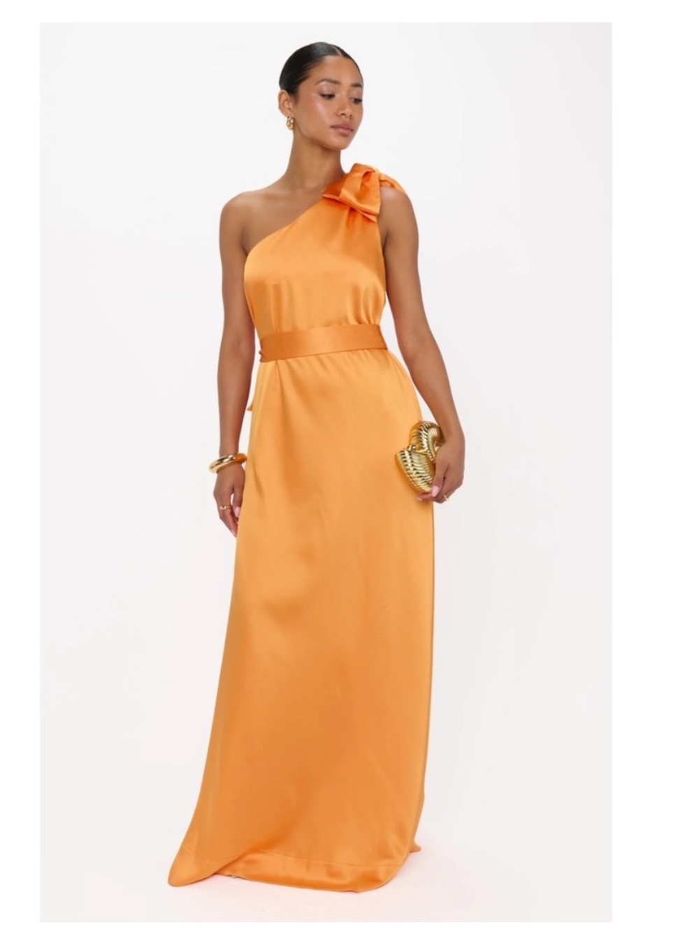 Show Me Your MuMu One-Shoulder Satin Gown in Burnt Orange - Picture 5 of 5